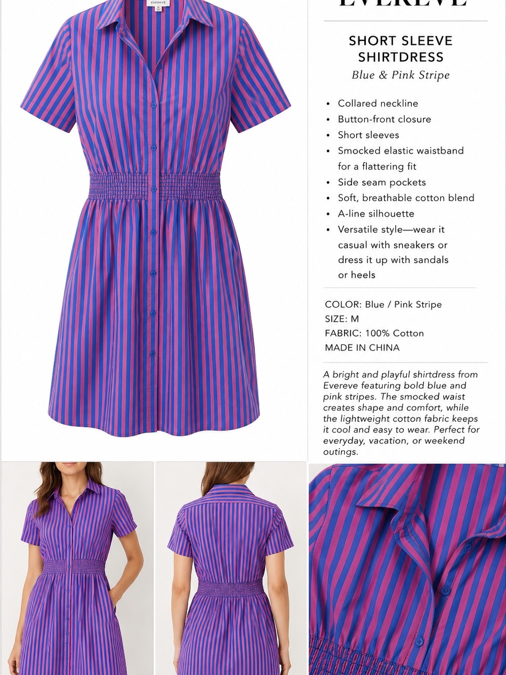 Evereve Blue and Pink Vertical Stripe Shirt
